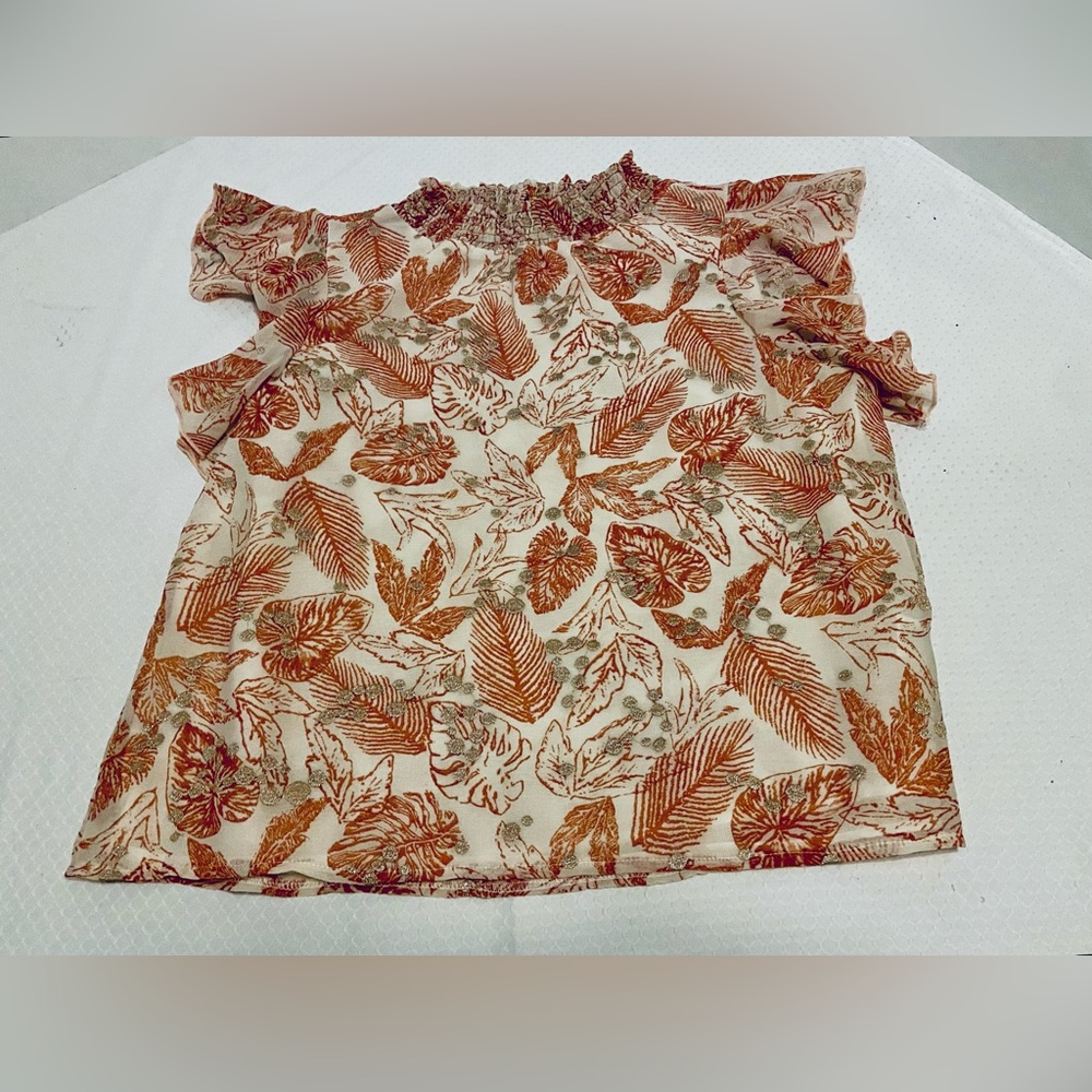 Anthropologie Btfl-Life Orange Gold Silver pattern Blouse, size L